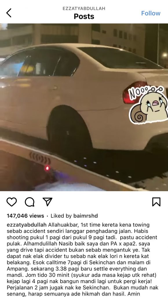 “Saya Yang Drive Tapi&#8230;”- Ezzaty Abdullah Terlibat Kemalangan, Nak Elak Lori Dan Kereta Belakang