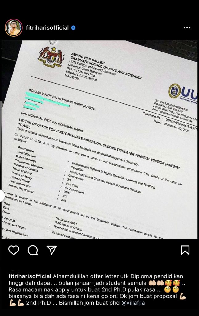 “Jom Buat Proposal Second PhD,” &#8211; Cayalah! Dr. Fitri Haris Sambung Belajar Lagi, Kali Ini Dalam Bidang Diploma Pengajian Tinggi