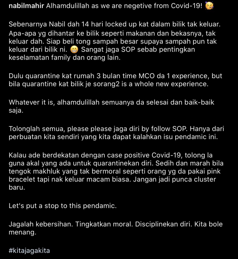 “Siap Beli Tong Sampah Besar,” &#8211; Rupanya Nabil Mahir 14 Hari Kurung Diri Kuarantin, Minta Ramai Gunakanlah Akal Kalau&#8230;