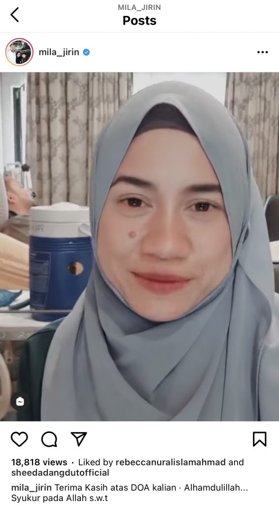 Pernah Mengalir Air Mata Kenangkan Masalah Suami, Mila Kongsi Berita Gembira – “Tangan Dah Boleh Gerak Sikit, Terima Kasih Atas Doa.”
