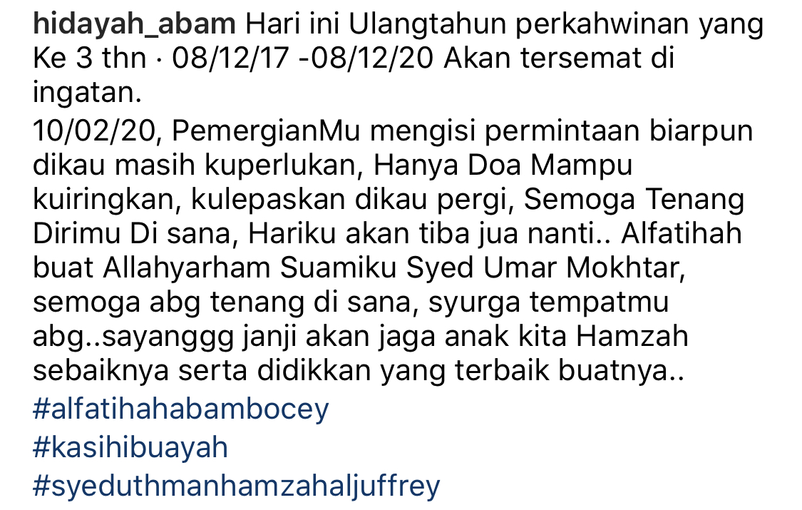 “Hanya Doa Ku Iringkan, Ku Lepaskan Dikau Pergi,” &#8211; Ulang Tahun Perkahwinan Ke-3, Ucapan Isteri Arwah Abam Bocey Buat Ramai Sebak