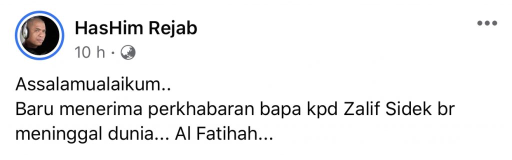 Al Fatihah… Bapa Pelakon, Zalif Sidek Meninggal Dunia