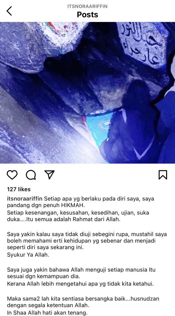 “Setiap Apa Yang Berlaku Pada Diri Saya, Saya Pandang Dengan Penuh Hikmah,” – Nora Ariffin