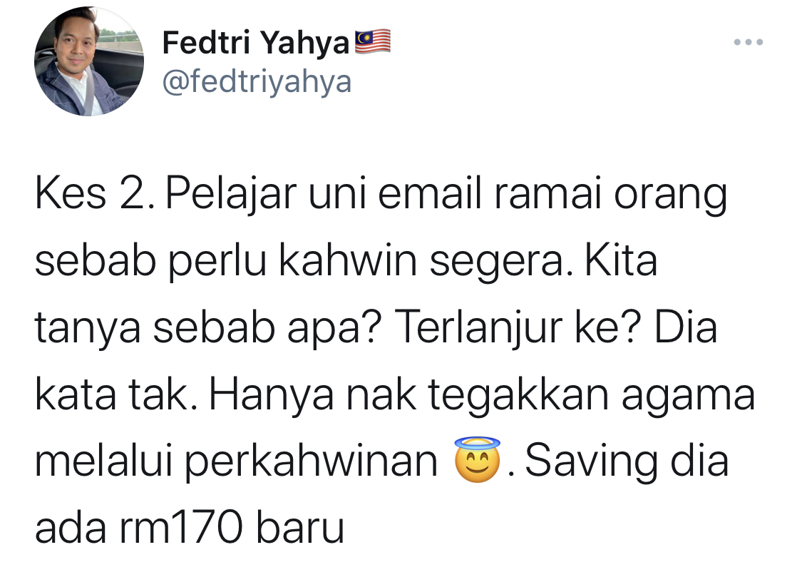 “Tolong Jangan ‘Dakwah’ Orang Muda Kahwin Awal, Tak Semua Matang &#038; Berkemampuan,” &#8211; Ahmad Fedtri Yahya