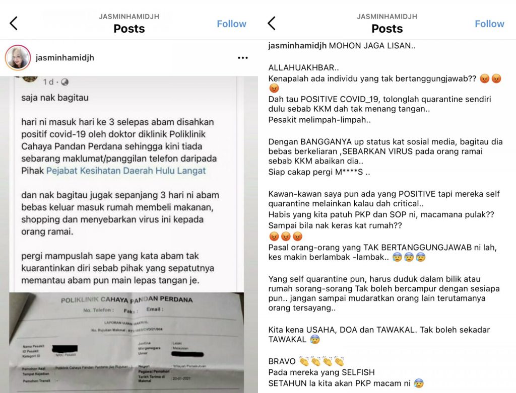 “Dengan Bangganya Up Status Kat Sosial Media,” &#8211; Ada Individu Positif Covid-19 Tak Patuh SOP? Jasmin Hamid Nyata Rasa Kesal!