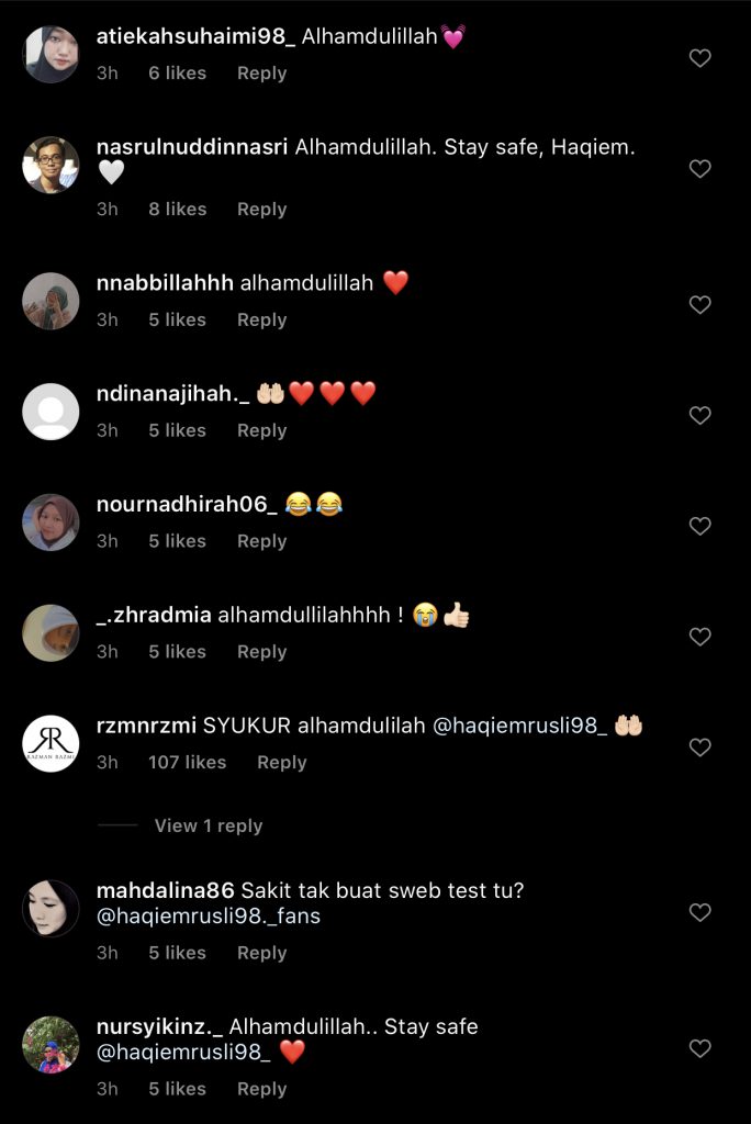 “Syukur, Dapat Keputusan Negatif,” – Maklum Bebas Covid-19, Peminat Luah Rasa Syukur Dan Minta Haqiem Rusli ‘Stay Save’