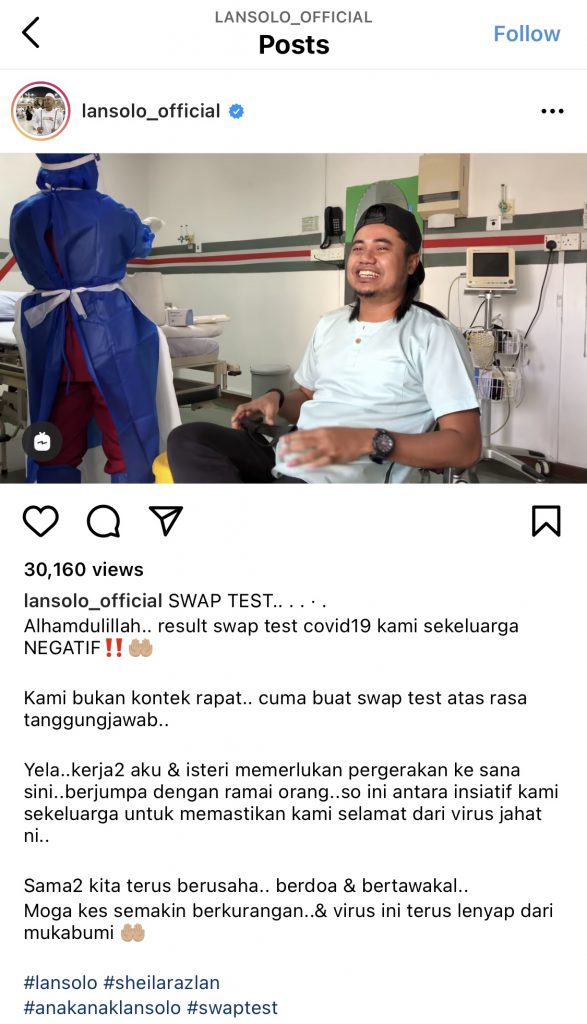 “Buat Swab Test Atas Rasa Tanggungjawab,”- Keputusan Covid-19 Negatif, Lan Solo &#038; Keluarga Selamat Tiba Di Sabah