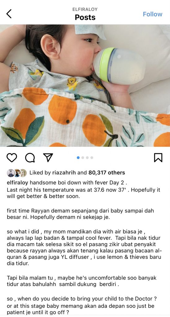 “First Time Rayyan Demam Sepanjang Dari Baby Sampai Dah Besar Ni…,” &#8211; Elfira Loy Dedah Suhu Anak Cecah 37 Darjah Celsius