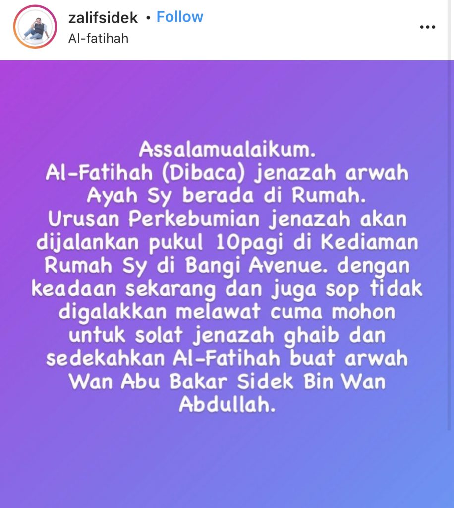 Al Fatihah… Bapa Pelakon, Zalif Sidek Meninggal Dunia