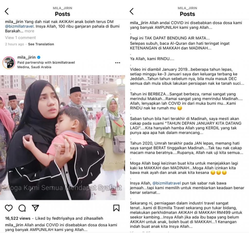 “Pagi Ini Tak Dapat Bendung Air Mata,” – Teringat Ketenangan Di Mekah, Mila Jirin Luah Rasa Sedih & Sebak