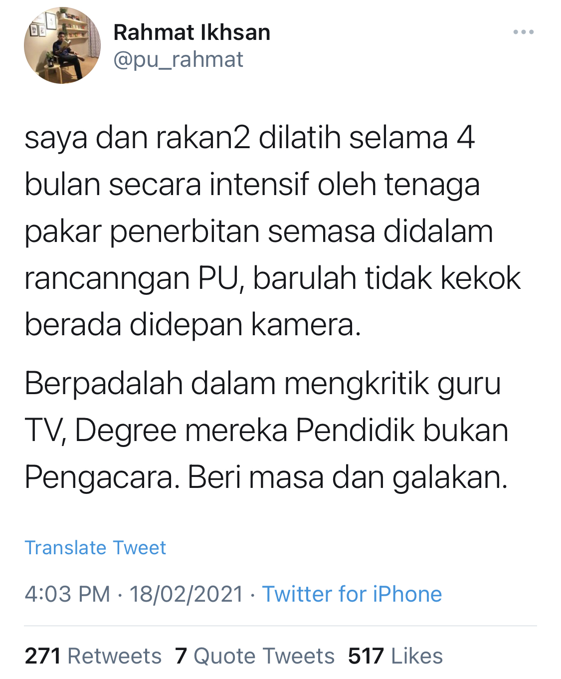 “Jangan Kecam Guru-Guru Yang Bidan Terjun&#8230;,” &#8211; Ramai Kritik Cara Penyampaian Cikgu Di TV, PU Rahmat Sifatkan Bukan Mudah Bercakap Depan Kamera!