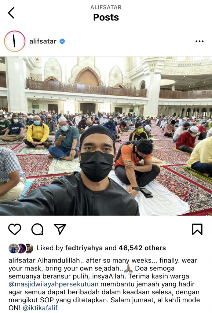 Alif Satar Syukur Dapat Tunai Solat Jumaat Secara Berjemaah Di Masjid, Tambah Kapasiti