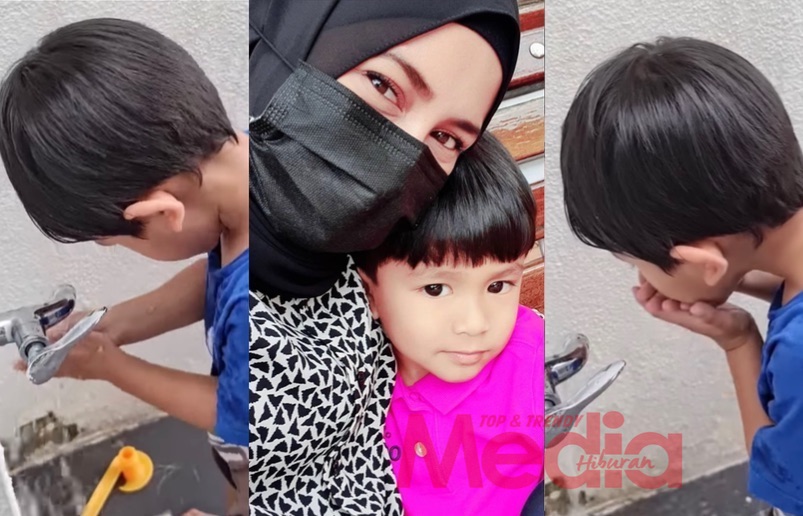 “Basuh Tangan Dulu Sayang, Lepas Tu Kumur,” – Mila Jirin Ajar Anak 3 Tahun Ambil Wuduk, Habis Basah Lencun!