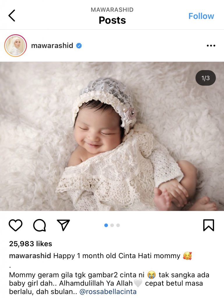 “Tak Sangka Ada Baby Girl Dah,” &#8211; Genap Usia Sebulan, Mawar Rashid Kongsi Foto Terkini Bayi Perempuan, Comelnya!