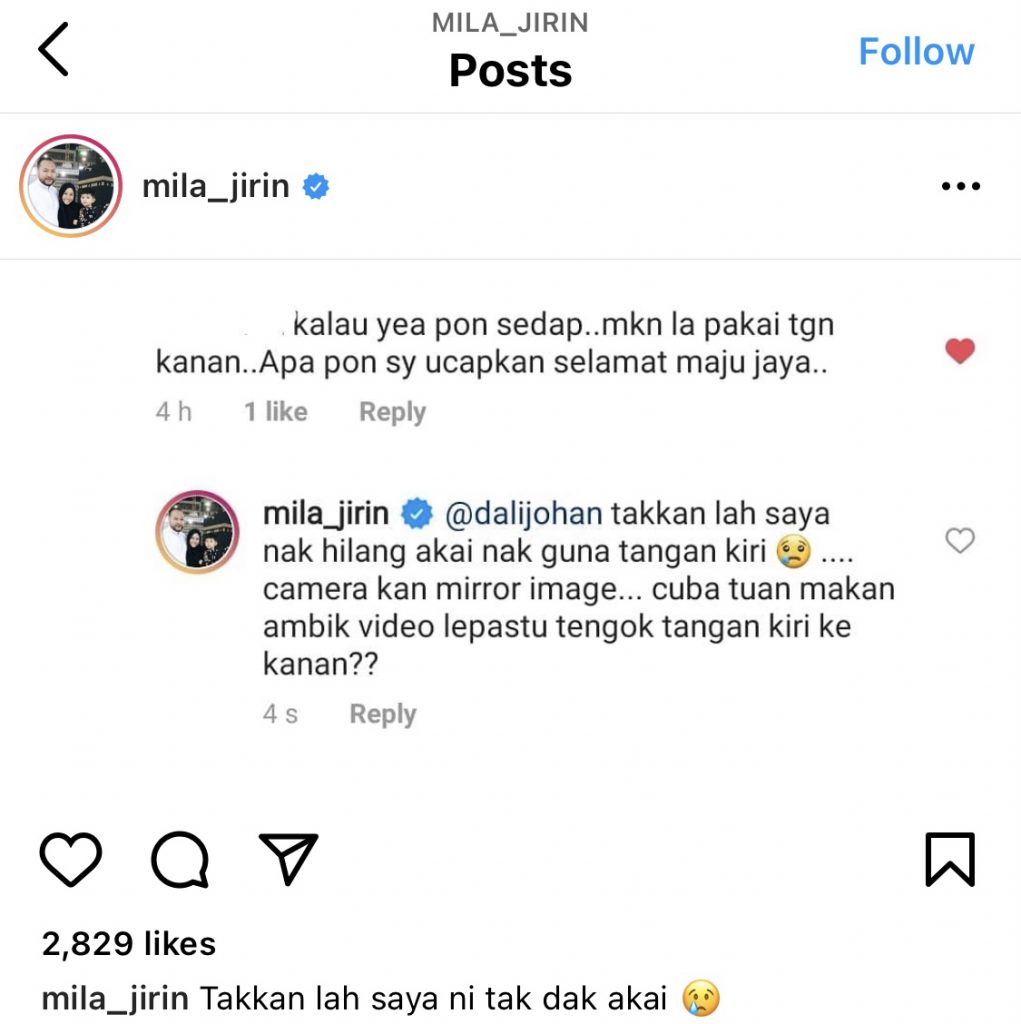 Netizen Beri Komen Tak Berasas Kepada Mila Jirin, Ini Bidas Tuan Badan &#8211; “Takkan Lah Saya Dah Hilang Akal.”