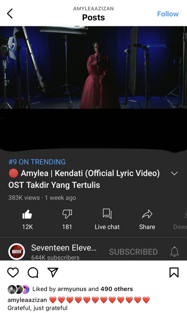 Lagu Jadi OST Takdir Yang Tertulis, Amylea Syukur Lagu Diterima Baik