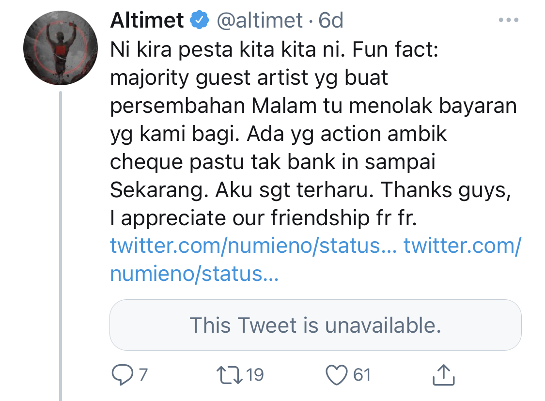 “Ada Yang Ambil Cheque Pastu Tak Bank In Sampai Sekarang,” &#8211; Ada Artis Tolak Terima Bayaran, Altimet Cerita Fasal Konsert Terkahir