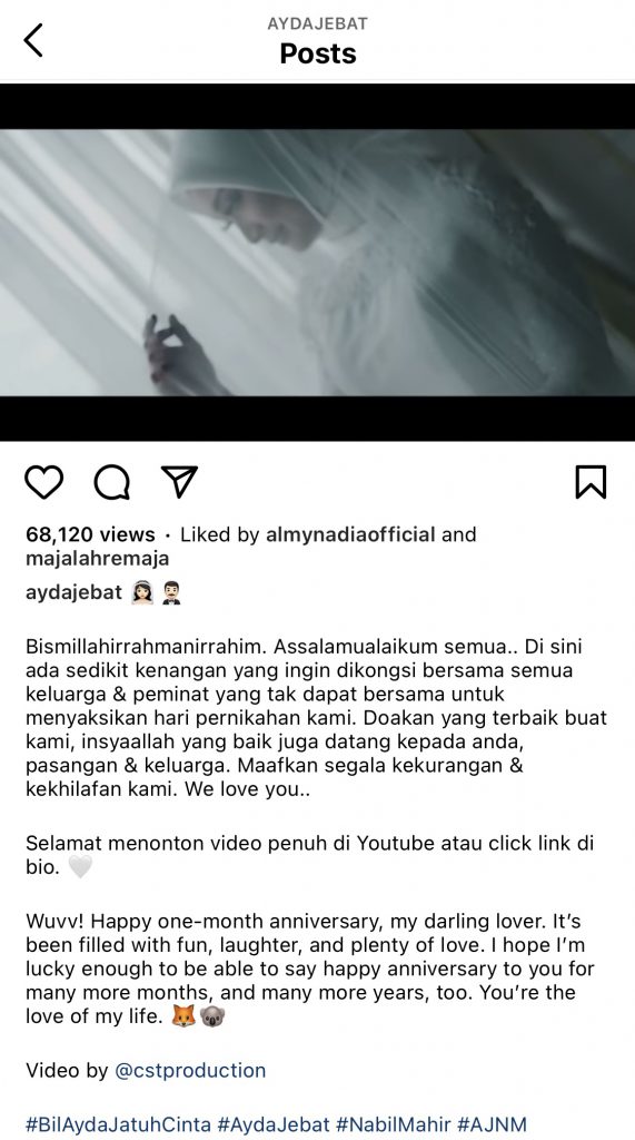 “Maafkan Segala Kekurangan & Kekhilafan Kami,” – Genap Sebulan Jadi Suami Isteri, Ayda Jebat Bahagia Harmoni Dengan Nabil Mahir, Cinta Sampai Bila-Bila!