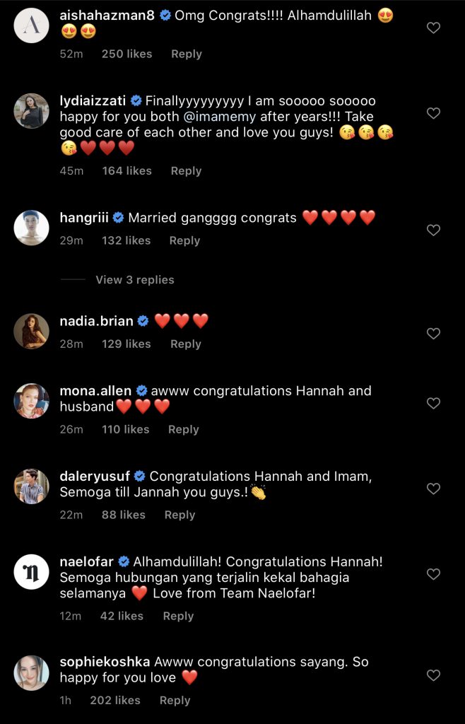 “Alhamdulillah, I Love You,” &#8211; Sah Bergelar Isteri, Instagram Hannah Delisha Dihujani Ucapan Tahniah, Selamat Pengantin Baru!