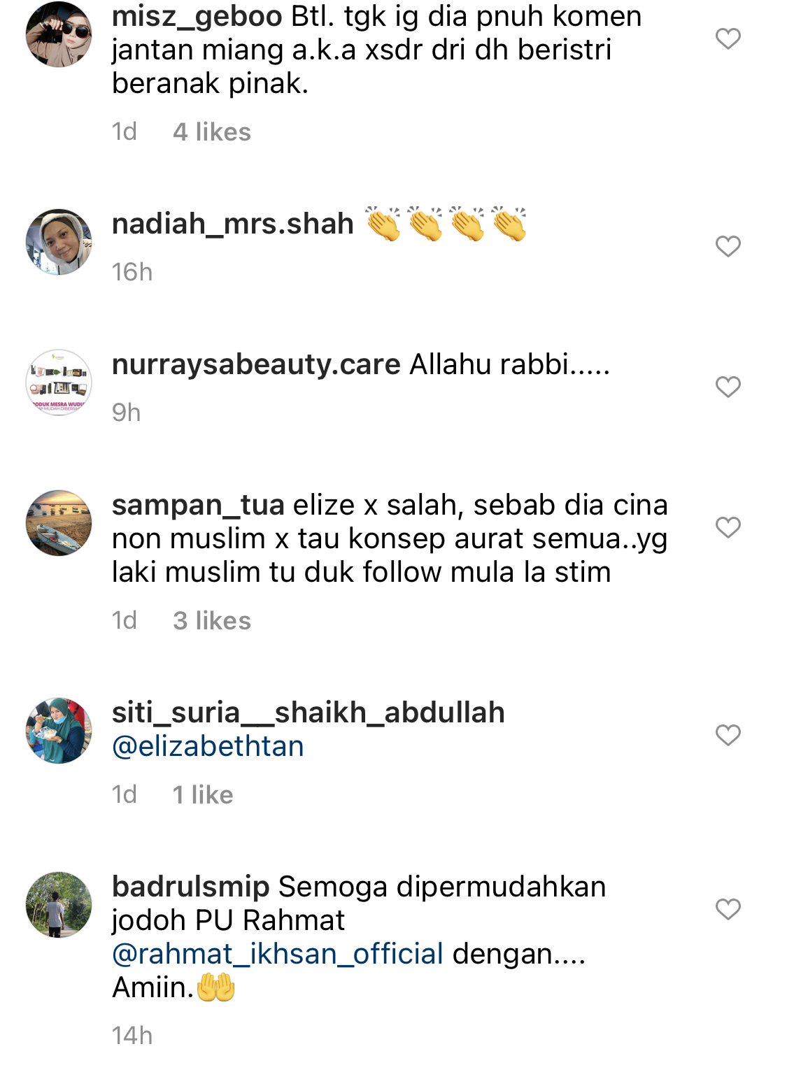 Malu Lihat Komen Gatal Di IG Elizabeth Tan, Ini Teguran PU Rahmat Buat  Lelaki Miang &#8211; &#8220;Ada Komentar Lucah Dari Kalangan Suami Berpangkat Ayah.”