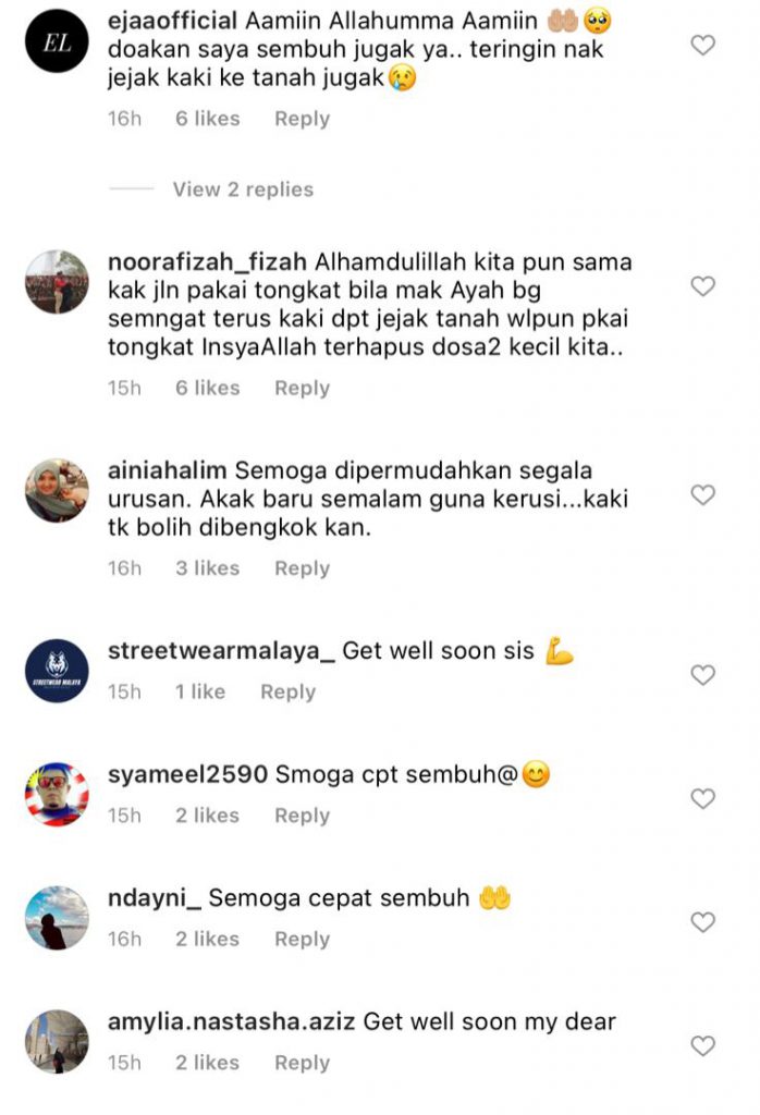 “Doakan Saya Cepat Sembuh Supaya Dapat Sujud Semula,” – Kaki Ezzaty Abdullah Terseliuh