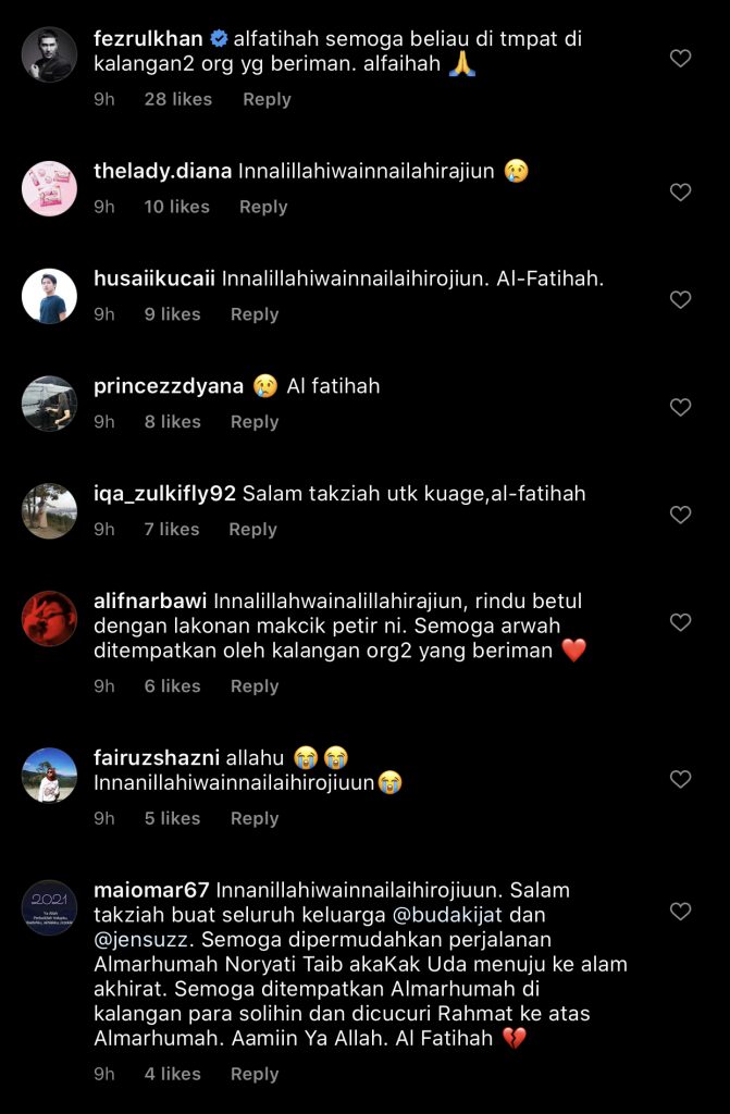 Pengarah Maklum Ibu Saudara Sudah Tiada, Instagram Budak Ijat Dihujani Doa, Ramai Titip Ucapan Takziah &#8211; “Noryati Taib Meninggal Dunia.”